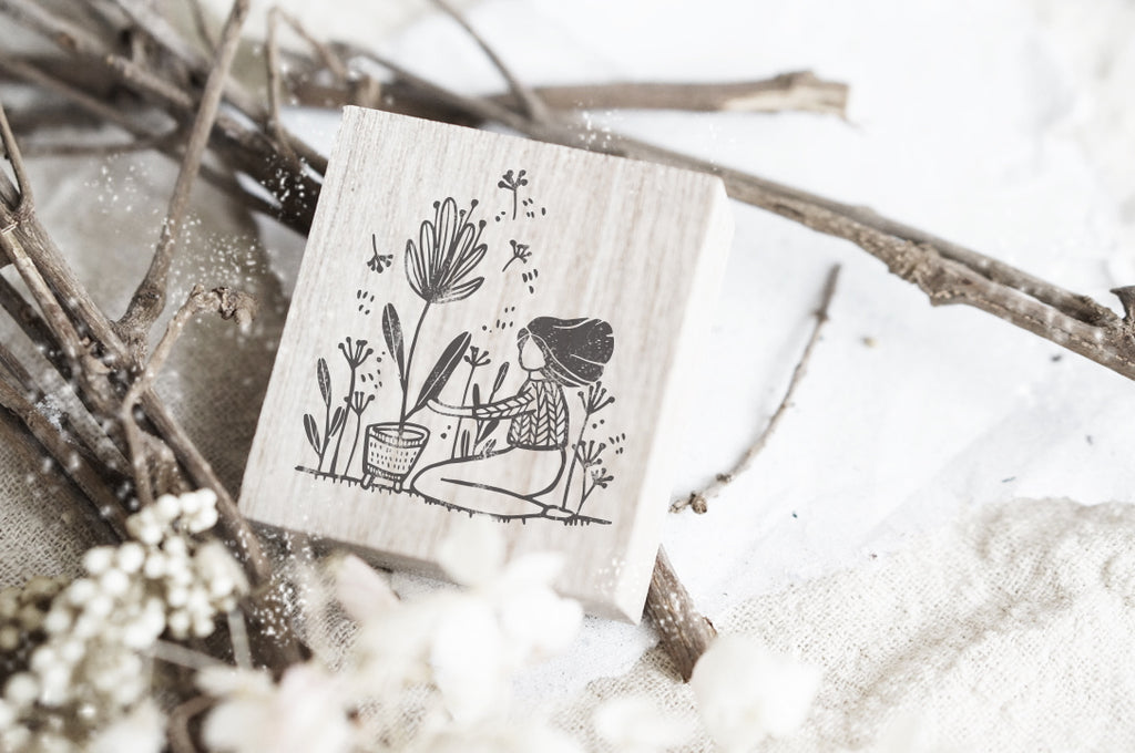 Black Milk Project Monochrome Girls Rubber Stamp - Flower in a Pot