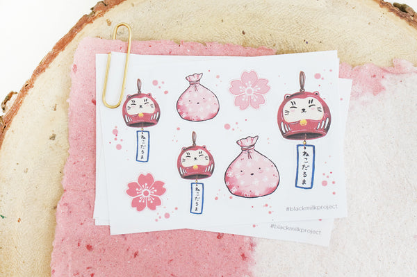 Neko Daruma Furin (Mini Sticker Sheet)